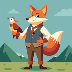 Obraz premium A cute fox with a chicken 