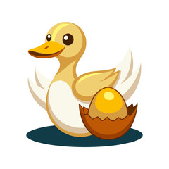 Golden Goose Cartoon Character With Golden Egg. 