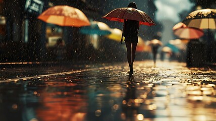 A Person's Silhouette Walking Through a Rainstorm