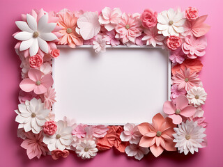 Floral decoration on pink and white paper frame