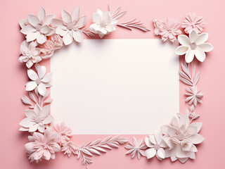 Decorative paper frame showcases pink-white color scheme with floral motif