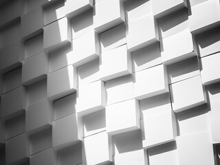 Diagonal patterns of sunlight adorn a white brick wall in abstract form