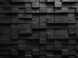 3D render illustrates an abstract black brick wall texture