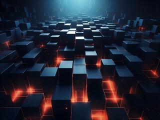 Fototapeta premium Futuristic design of dark cubes is depicted in a 3D rendering