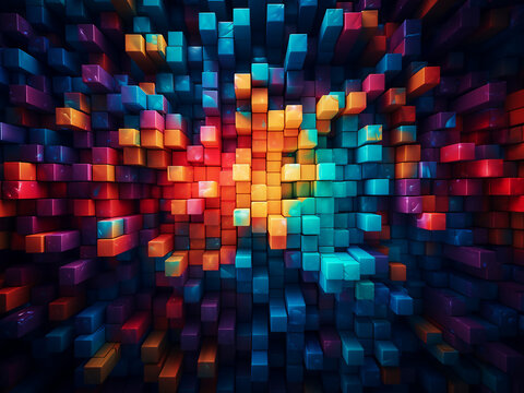 Abstract background is crafted from an array of colorful cubes