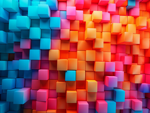 Abstract backdrop is composed of a colorful array of cubes