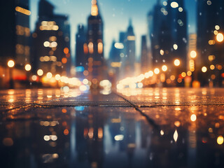 Defocused city lights form an abstract urban backdrop in bokeh