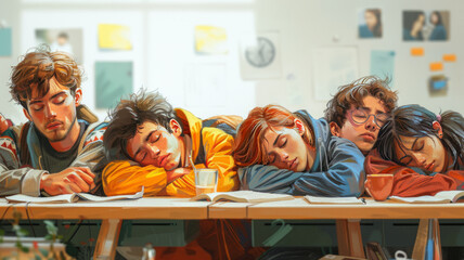 bunch of students sleep on desk during the lecture,generative ai - obrazy, fototapety, plakaty