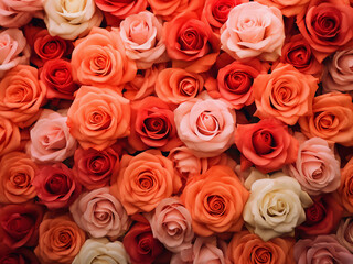 Pink and orange roses create a backdrop inspired by the 2019 Color of the Year, Living Coral