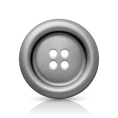 Vector Grey Metal Golden Color Four Hole Clothes Button Closeup, Isolated on White Background. Round Button, Front View