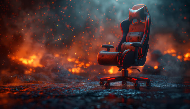 A gaming chair designed with black and red colors,generative ai