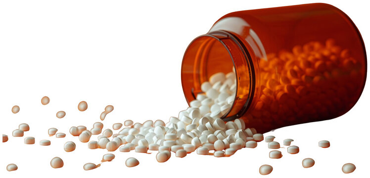 Bottle of White Pills on TableTransparent PNG Background