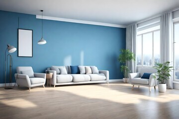 Fototapeta na wymiar modern living room with blue furniture