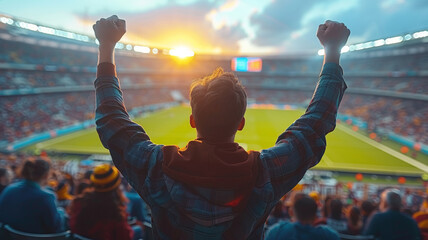 A lone man cheering in a football stadium,generative ai