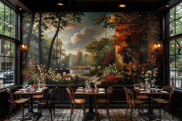 Whimsical forest mural evoking a sense of wonder and tranquility, blending seamlessly with the...