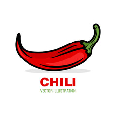 Cartoon Red Hot Chili Pepper Closeup Isolated on White Background. Hand Drawn Spicy Chili Pepper, Vector Illustration - obrazy, fototapety, plakaty