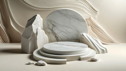 white stone plate cosmetic podium, designed as background for an abstract empty product display.