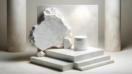 white stone plate cosmetic podium, designed as background for an abstract empty product display.