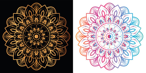 golden mandala design with a black background