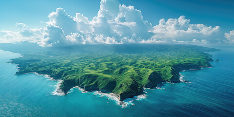 Aerial view of Pacific  Island coast line - obrazy, fototapety, plakaty