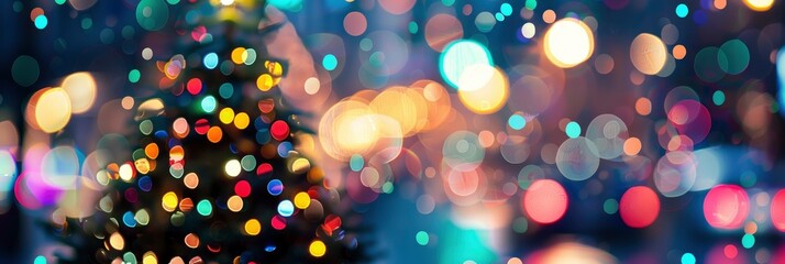 A blurred background of colorful lights at night in the city, with bokeh and out of focus effect, Banner Image For Website, Background - obrazy, fototapety, plakaty