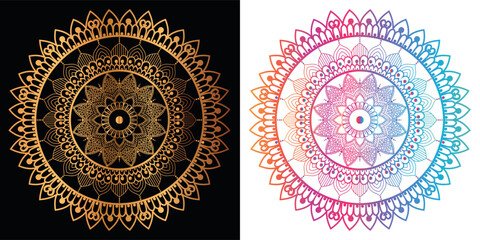 golden mandala design with a black background