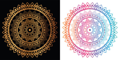 golden mandala design with a black background