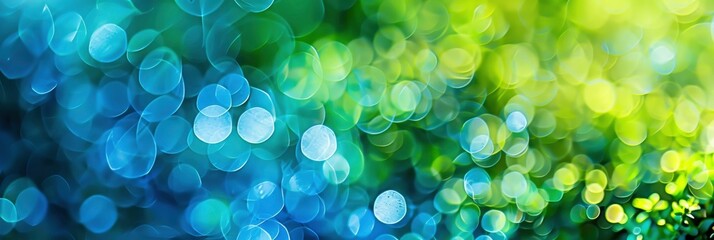 Abstract bokeh background with blue and green colors creates an atmosphere of joy for the ecocLastic week in springtime, Banner Image For Website, Background - obrazy, fototapety, plakaty
