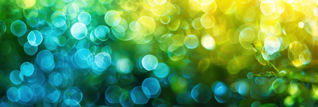 Abstract bokeh background with blue and green colors creates an atmosphere of joy for the ecocLastic week in springtime, Banner Image For Website, Background