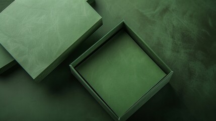 Luxury green box with nature-inspired texture for elegant packaging. Minimalist style exudes sophistication.