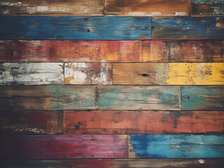 Background displays a vintage wooden wall adorned with colorful hues - obrazy, fototapety, plakaty