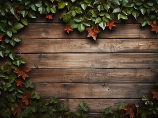 A weathered wooden wall adorned with a heart-shaped leaf pattern exudes vintage appeal - obrazy, fototapety, plakaty