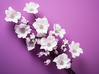 Naklejka na ściany i meble Lilac flowers in waffle cones on a purple background symbolize spring