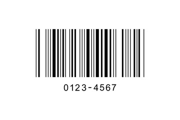 Bar code label sample. Barcode icon. Visual data representation with product information isolated on white background. Vector graphic illustration