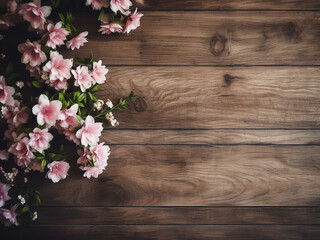 Vintage-toned wooden background embellished with felt flowers