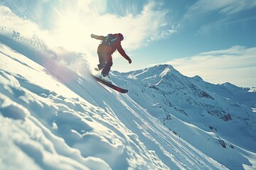 freestyle snowboarder jump and ride. Beautiful simple AI generated image in 4K, unique.