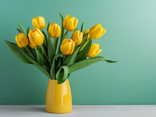 Yellow tulips on kraft mint paper, perfect for spring greetings