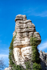 Hiking in the Torcal de Antequerra National Park, limestone rock formations and known for unusual...