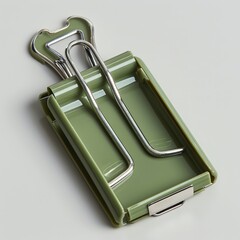 Olive Green Binder Clip: Organizational Style on White
