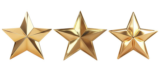 3D Gold Stars Set on Transparent Background