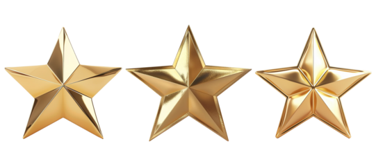3D Gold Stars Set on Transparent Background