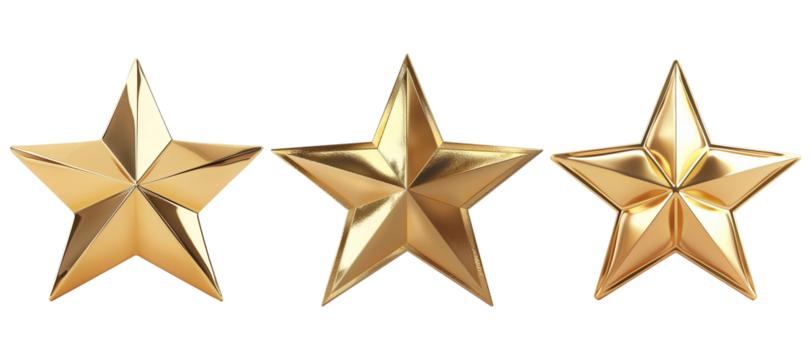 3D Gold Stars Set on Transparent Background