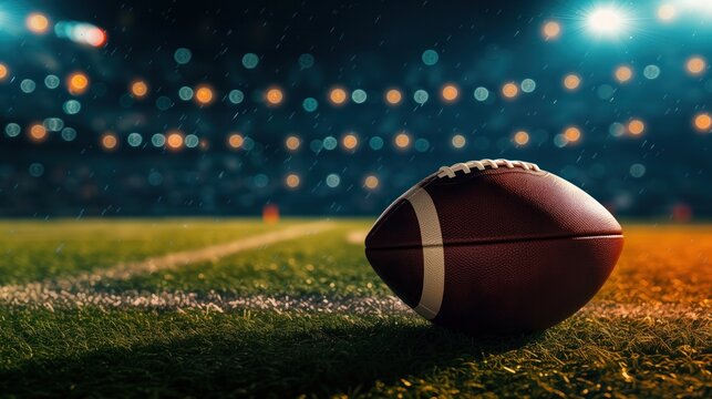 Dramatic Sunset over Stadium with American Football on the Field.