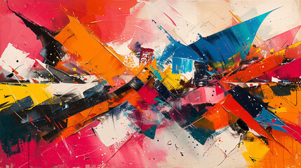 Jagged lines and bold colors collide in a whirlwind of abstract energy, evoking the untamed spirit...