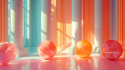 Radiant orbs of color float effortlessly across the blank canvas, casting ethereal shadows that...