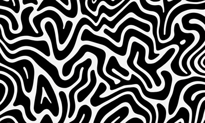 Horizontal Banner: Doodle Bold Lines, Wavy Swirls Seamless Vector Ornament