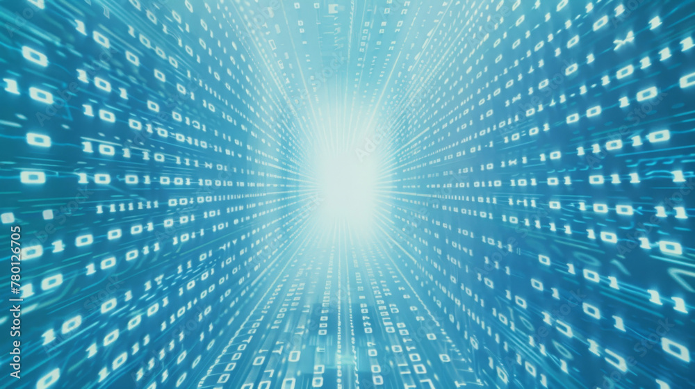 Aufkleber The rapid expansion of the digital data stream in the age of technology and connectivity: a futuristic abstract binary code matrix exploding with cyber information on the information highway of the in