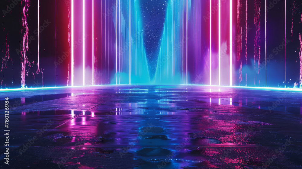 Aufkleber vibrant neon lights creating a dynamic high-tech backdrop with a futuristic vibe