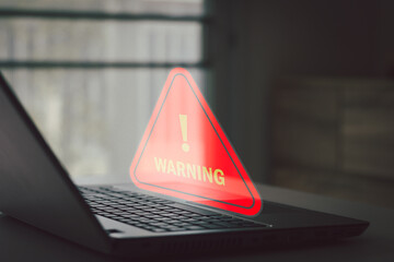 Cyber attack, system warning hacked alert on computer network. Cybersecurity vulnerability, data...