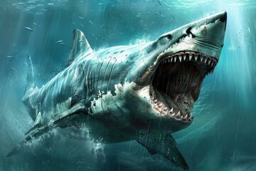 Obraz premium Megalodon under the sea, marine life concept.